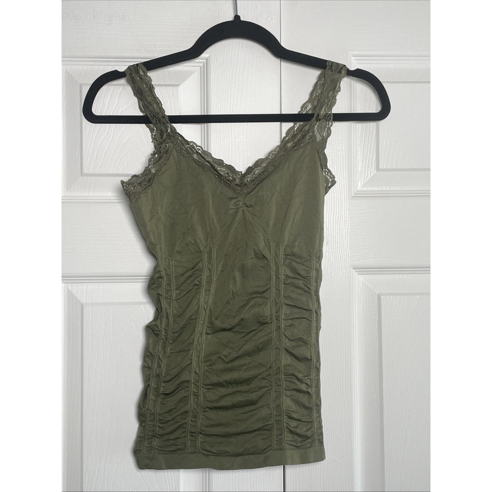 Colorful Ruched Lace Trim Camisole Womens‎ One Size OS Olive Green Y2K Fairycore